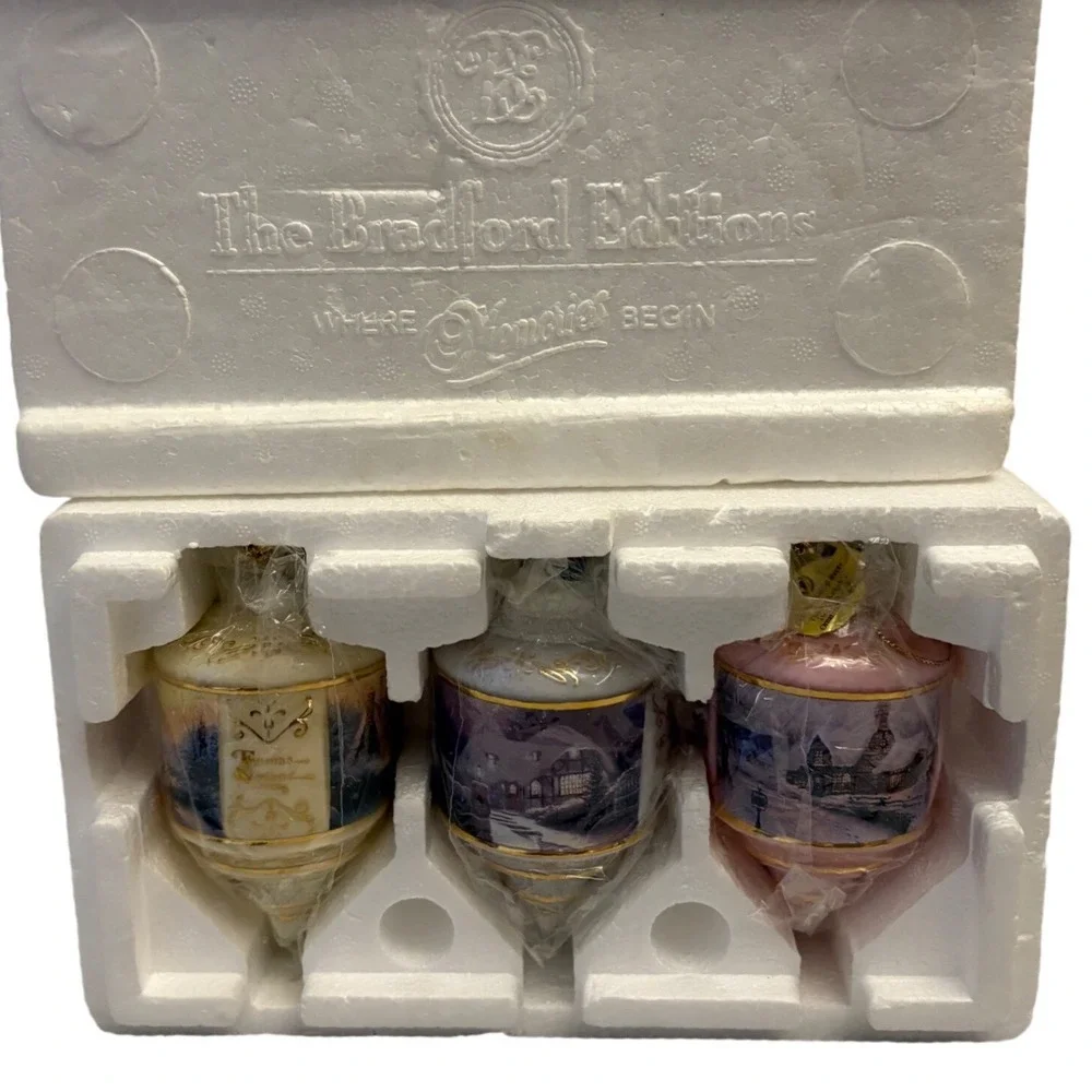 Bradford Editions Thomas Kinkade Christmas Ornaments‎ 3 Winter Village Sleigh